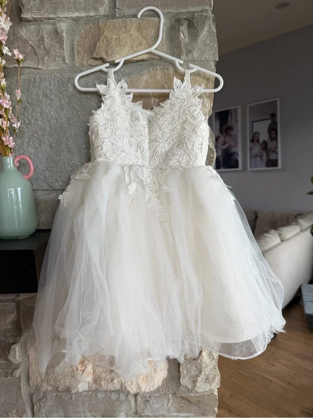 Elegant Lace Tulle Flower Girl Dress - Ivory